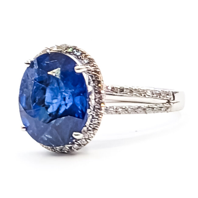 Ring Halo Split Band 0.47ctw Round Diamonds GIA: 1232597040 7.19ct Blue Madagascar Sapphire 18k Sz7 5.7g 226070047
