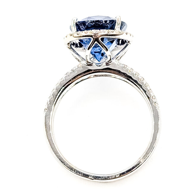 Ring Halo Split Band 0.47ctw Round Diamonds GIA: 1232597040 7.19ct Blue Madagascar Sapphire 18k Sz7 5.7g 226070047