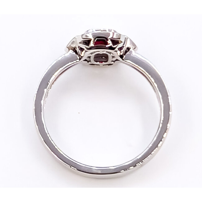 Ring Halo Milgrain 0.24ctw Round Diamonds 0.66ct Red Ruby Pt900 10mm Sz6.75 4.4g 226070049