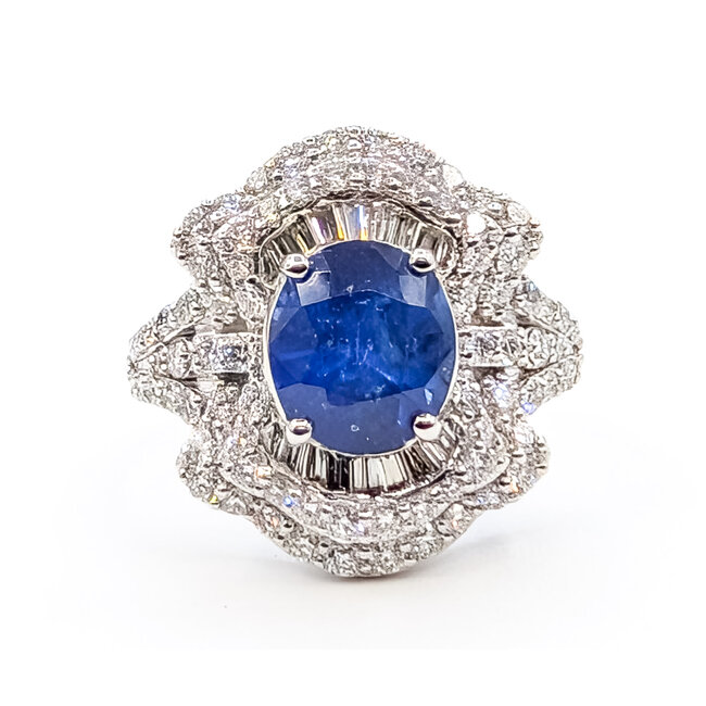 Ring Pave Cocktail 1.44ctw Round Diamonds GIA: 2231597243 2.87ct Blue Sapphire Platinum Sz7 8.7g 226070054