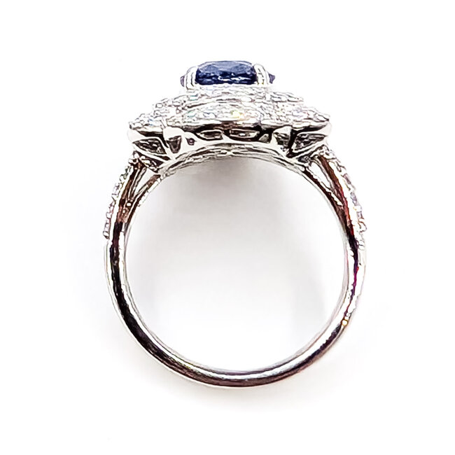Ring Pave Cocktail 1.44ctw Round Diamonds GIA: 2231597243 2.87ct Blue Sapphire Platinum Sz7 8.7g 226070054