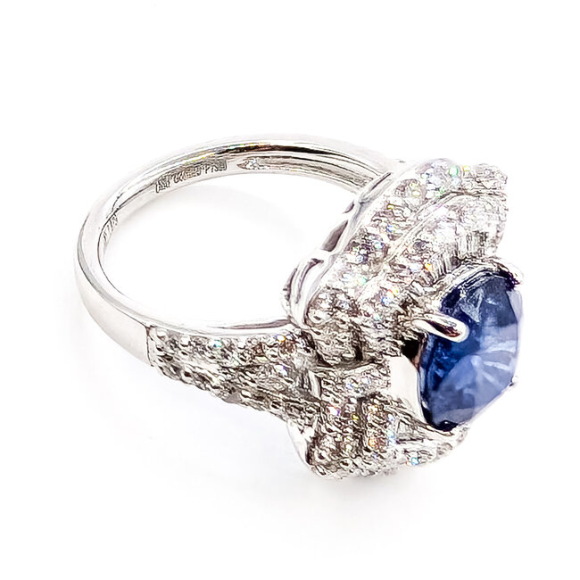 Ring Pave Cocktail 1.44ctw Round Diamonds GIA: 2231597243 2.87ct Blue Sapphire Platinum Sz7 8.7g 226070054