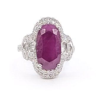 Ring Pave Cocktail Double Halo 1.42ctw Round Diamonds GIA: 1232746453 9.31ct Purplish Red Ruby Platinum Sz7 10.2g 226070055