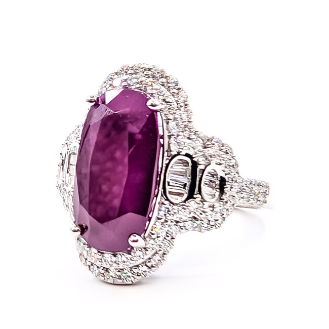 Ring Pave Cocktail Double Halo 1.42ctw Round Diamonds GIA: 1232746453 9.31ct Purplish Red Ruby Platinum Sz7 10.2g 226070055