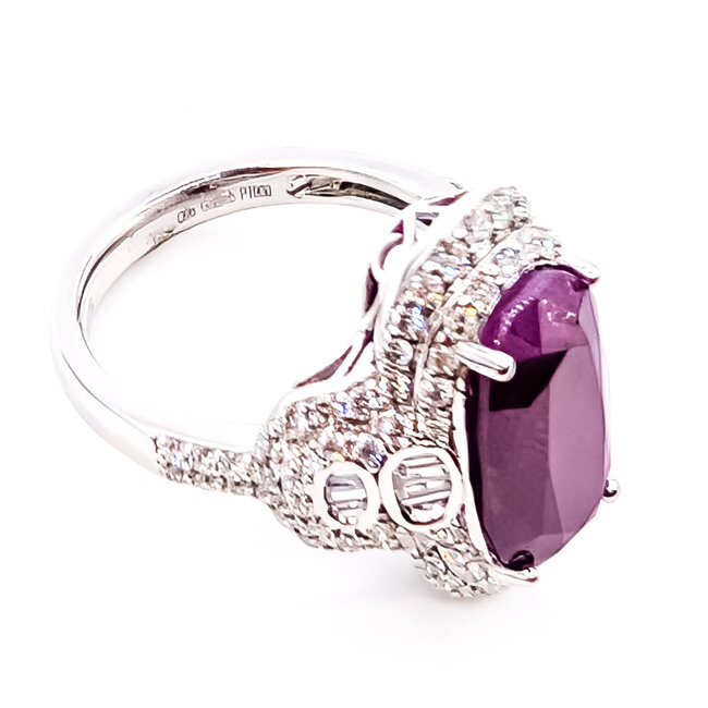 Ring Pave Cocktail Double Halo 1.42ctw Round Diamonds GIA: 1232746453 9.31ct Purplish Red Ruby Platinum Sz7 10.2g 226070055