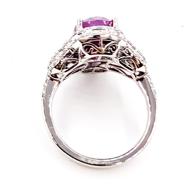 Ring Pave Cocktail Double Halo 1.42ctw Round Diamonds GIA: 1232746453 9.31ct Purplish Red Ruby Platinum Sz7 10.2g 226070055