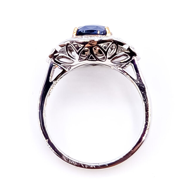 Ring Pave Milgrain 0.54ctw Round Diamonds GIA: 2235679366 3.00ct Blue Sapphire Platinum & 18k Sz7 6.7g 226070056