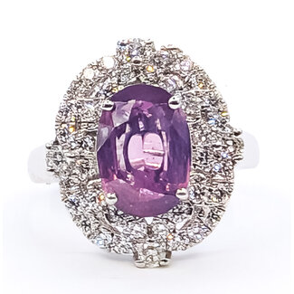 Ring Cocktail Halo 0.80ctw Round Diamonds GIA: 6237890504 2.93ct Pink-Purple Sapphire Pt900 19mm Sz6.5 7.2g 226070057