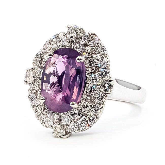 Ring Cocktail Halo 0.80ctw Round Diamonds GIA: 6237890504 2.93ct Pink-Purple Sapphire Pt900 19mm Sz6.5 7.2g 226070057