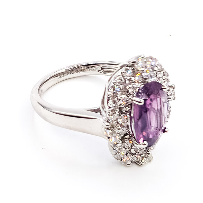 Ring Cocktail Halo 0.80ctw Round Diamonds GIA: 6237890504 2.93ct Pink-Purple Sapphire Pt900 19mm Sz6.5 7.2g 226070057