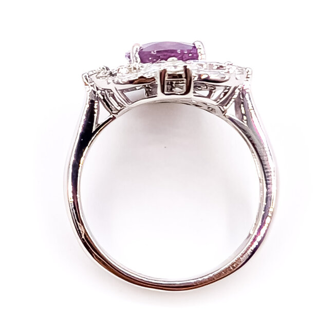 Ring Cocktail Halo 0.80ctw Round Diamonds GIA: 6237890504 2.93ct Pink-Purple Sapphire Pt900 19mm Sz6.5 7.2g 226070057