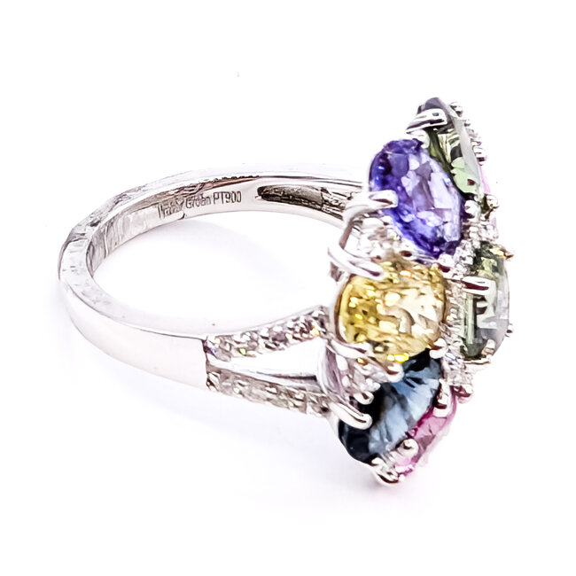 Ring Floral Split Band 0.45ctw Round Diamonds GIA: 2235890927 9.15ct Multi Color Sapphire Pt900 22mm Sz7.5 9.4g 226070058