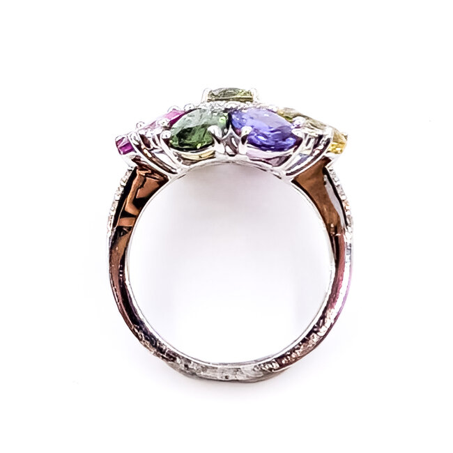 Ring Floral Split Band 0.45ctw Round Diamonds GIA: 2235890927 9.15ct Multi Color Sapphire Pt900 22mm Sz7.5 9.4g 226070058