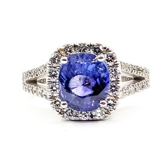 Ring Halo Split Band 1.00ctw Round Diamonds GIA: 6237901849 3.23ct Violet to Purple (color change) Sapphire Pt900 12mm Sz6 11.8g 226070060