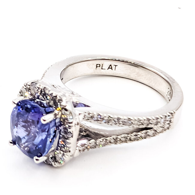 Ring Halo Split Band 1.00ctw Round Diamonds GIA: 6237901849 3.23ct Violet to Purple (color change) Sapphire Pt900 12mm Sz6 11.8g 226070060