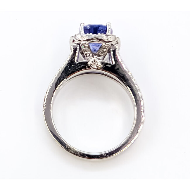 Ring Halo Split Band 1.00ctw Round Diamonds GIA: 6237901849 3.23ct Violet to Purple (color change) Sapphire Pt900 12mm Sz6 11.8g 226070060
