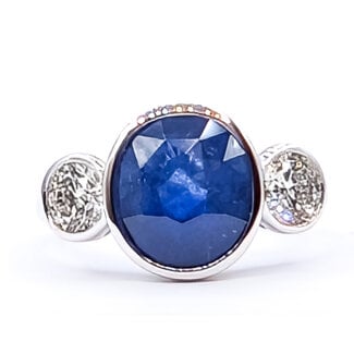 Ring Classic 3-Stone 1.00ctw Round Diamonds GIA: 6233876326 4.92ct Blue Sapphire Pt900 12mm Sz6.75 7.2g 226070061