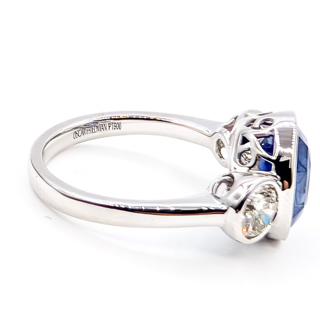 Ring Classic 3-Stone 1.00ctw Round Diamonds GIA: 6233876326 4.92ct Blue Sapphire Pt900 12mm Sz6.75 7.2g 226070061