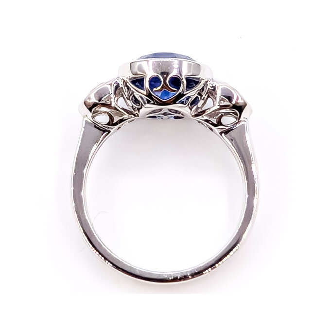 Ring Classic 3-Stone 1.00ctw Round Diamonds GIA: 6233876326 4.92ct Blue Sapphire Pt900 12mm Sz6.75 7.2g 226070061