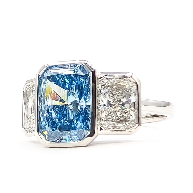 Ring Engagement 3-Stone 3.00ct Cut Cornered Rectangular Lab Grown Diamonds 1.96ctw Near Colorless Lab Grown Diamond 14kw 11mm sz6.75 4g 226070064