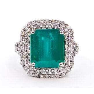 Ring Double Halo Split Band 1.34ctw Round Diamonds GIA: 2235644906 6.04ct Green Emerald Pt900 18mm Sz6.75 9.2g 226070051