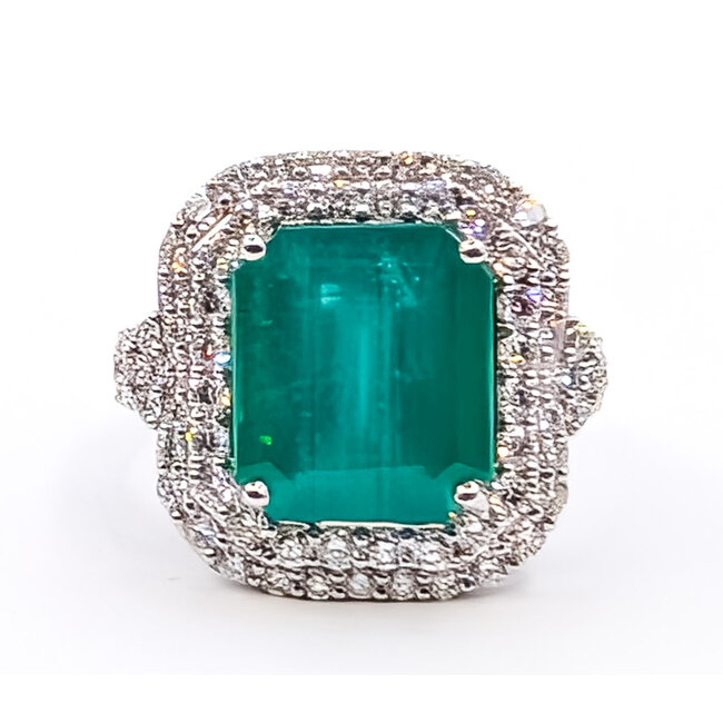 Ring Double Halo Split Band 1.34ctw Round Diamonds GIA: 2235644906 6.04ct Green Emerald Pt900 18mm Sz6.75 9.2g 226070051