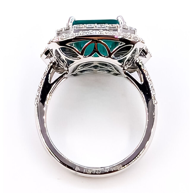 Ring Double Halo Split Band 1.34ctw Round Diamonds GIA: 2235644906 6.04ct Green Emerald Pt900 18mm Sz6.75 9.2g 226070051
