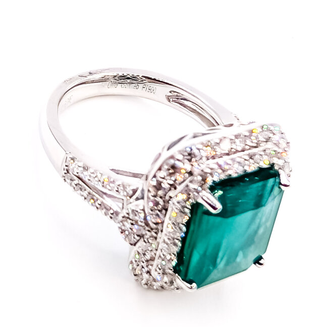 Ring Double Halo Split Band 1.34ctw Round Diamonds GIA: 2235644906 6.04ct Green Emerald Pt900 18mm Sz6.75 9.2g 226070051