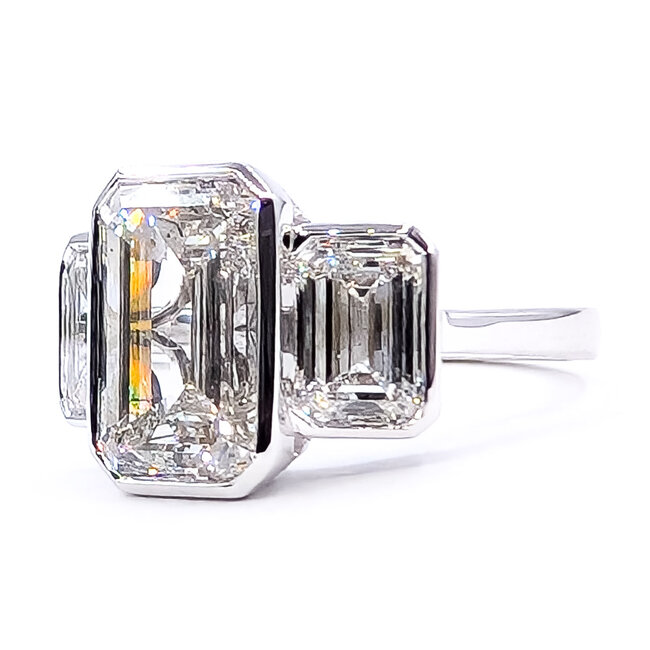Ring Engagement 3-Stone 5.34ct Emerald Cut Lab Grown Diamonds 2.74ctw Near Colorless Lab Grown Diamond 14k 13mm Sz6.75 5.4g 226070065