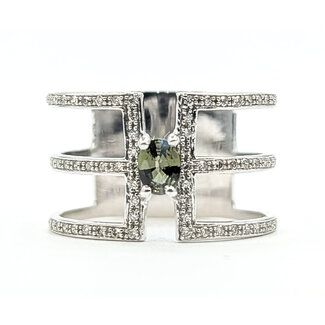Ring Open Geometic 3 Row .25ctw Round Diamonds .22ct Color-Changing Alexandrite 14kw 12mm Sz7 3.9g 126060036