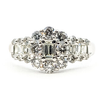 Ring Halo Geometric 1ctw Baguette & Round Diamonds Pt900 10mm Sz6 4.17g 126070149
