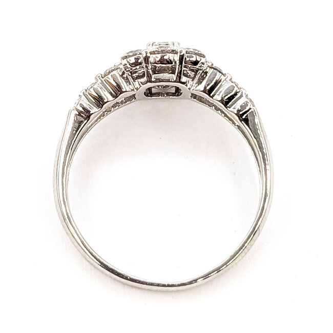 Ring Halo Geometric 1ctw Baguette & Round Diamonds Pt900 10mm Sz6 4.17g 126070149