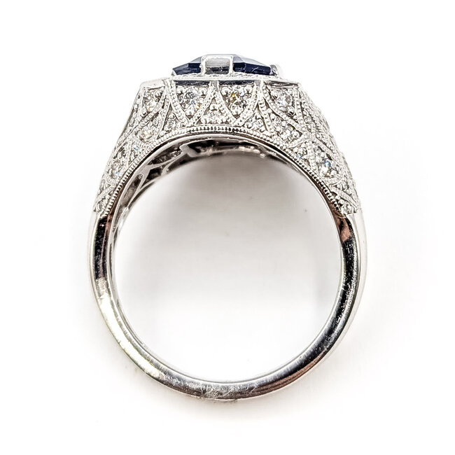 Ring Geometic Milgrain 0.82ctw Round Diamonds GIA: 3.73ct Blue Ceylon Sapphire Platinum Sz7 10.7g 226070044