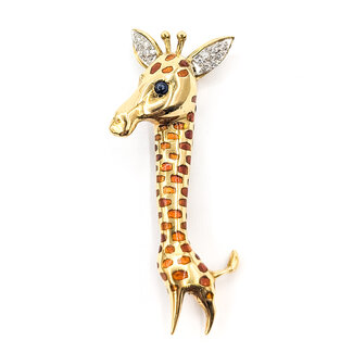 Brooch Whimsical Girafffe  0.15ctw Round Diamonds  .08ct Blue Sapphire    18ky  2.4x.8" 12.89g 226070130