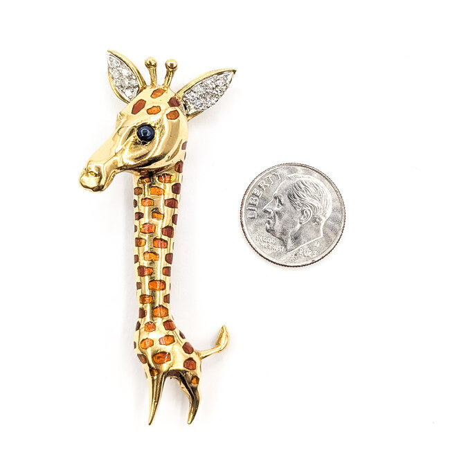 Brooch Whimsical Girafffe  0.15ctw Round Diamonds  .08ct Blue Sapphire    18ky  2.4x.8" 12.89g 226070130