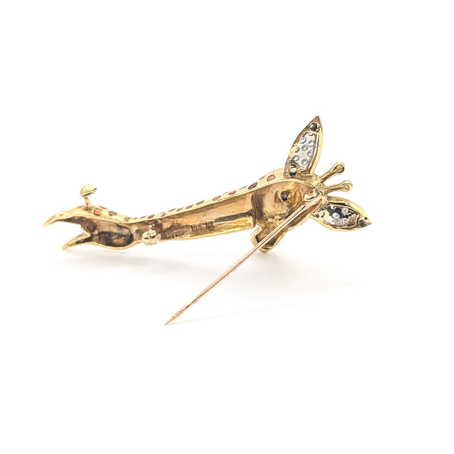 Brooch Whimsical Girafffe  0.15ctw Round Diamonds  .08ct Blue Sapphire    18ky  2.4x.8" 12.89g 226070130