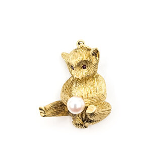 Pendant Whimsical Bear      6mm White Pearl .03ctw Red Ruby 18ky  1.25x1" 16.22g 226070141