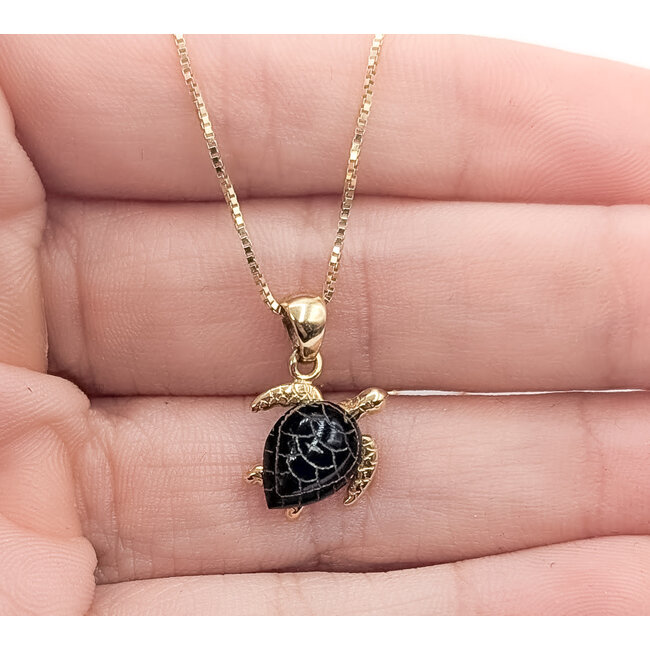 Pendant Sea Turtle W/chain     10x7mm Black Onyx    14ky 18x12mm 18" 2.67g 226070134