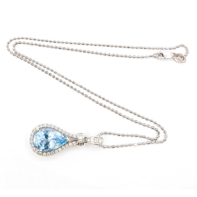 Pendant Tear Drop 0.40ctw Round Diamonds 4.64ct Blue Aquamarine 18kw 32x14mm 16" 3.65g 226070138