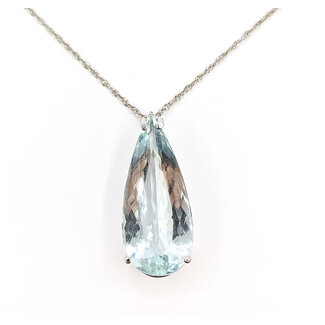 Pendant Solitare Tear Drop     20.00ct Blue Aquamarine    14kw 36x15mm 18" 12.00g 226070139