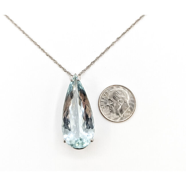 Pendant Solitare Tear Drop     20.00ct Blue Aquamarine    14kw 36x15mm 18" 12.00g 226070139