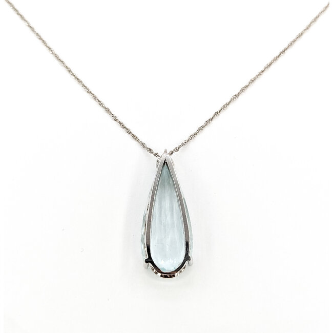 Pendant Solitare Tear Drop     20.00ct Blue Aquamarine    14kw 36x15mm 18" 12.00g 226070139