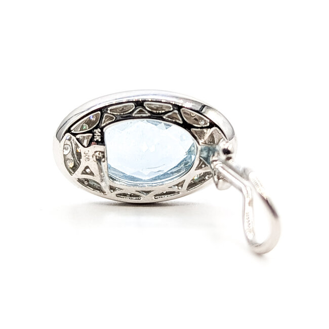 Earrings Halo Milgrain 0.64ctw Round Diamonds  11.10ct Blue Aquamarine    14kw 24x15mm  12.00g 226070140