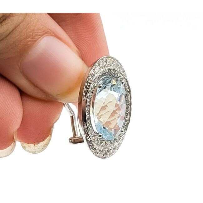 Earrings Halo Milgrain 0.64ctw Round Diamonds  11.10ct Blue Aquamarine    14kw 24x15mm  12.00g 226070140