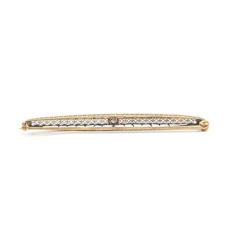 Brooch Open Work Filigree Solitaire 0.04ctw Old European Diamonds        14ky  2.5x.2" 3.85g 226070068
