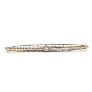 Brooch Open Work Filigree Solitaire 0.04ctw Old European Diamonds        14ky  2.5x.2" 3.85g 226070068