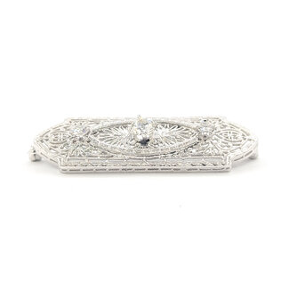 Brooch Filigree 3-Stone 0.79ctw Old European Diamonds GIA Report: 2235126960       14kw  2x.6" 7.27g 226070069