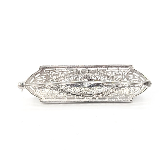 Brooch Filigree 3-Stone 0.79ctw Old European Diamonds GIA Report: 2235126960       14kw  2x.6" 7.27g 226070069