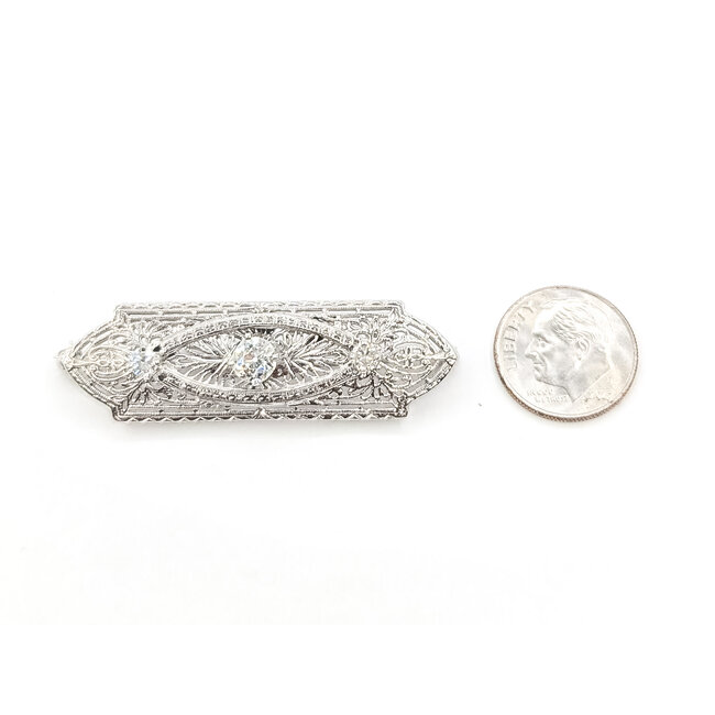 Brooch Filigree 3-Stone 0.79ctw Old European Diamonds GIA Report: 2235126960       14kw  2x.6" 7.27g 226070069