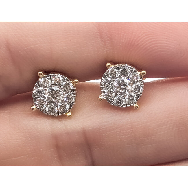 Earrings Stud Cluster 0.38ctw Round Diamonds        18ky 7.5mm  2.20g 226070073